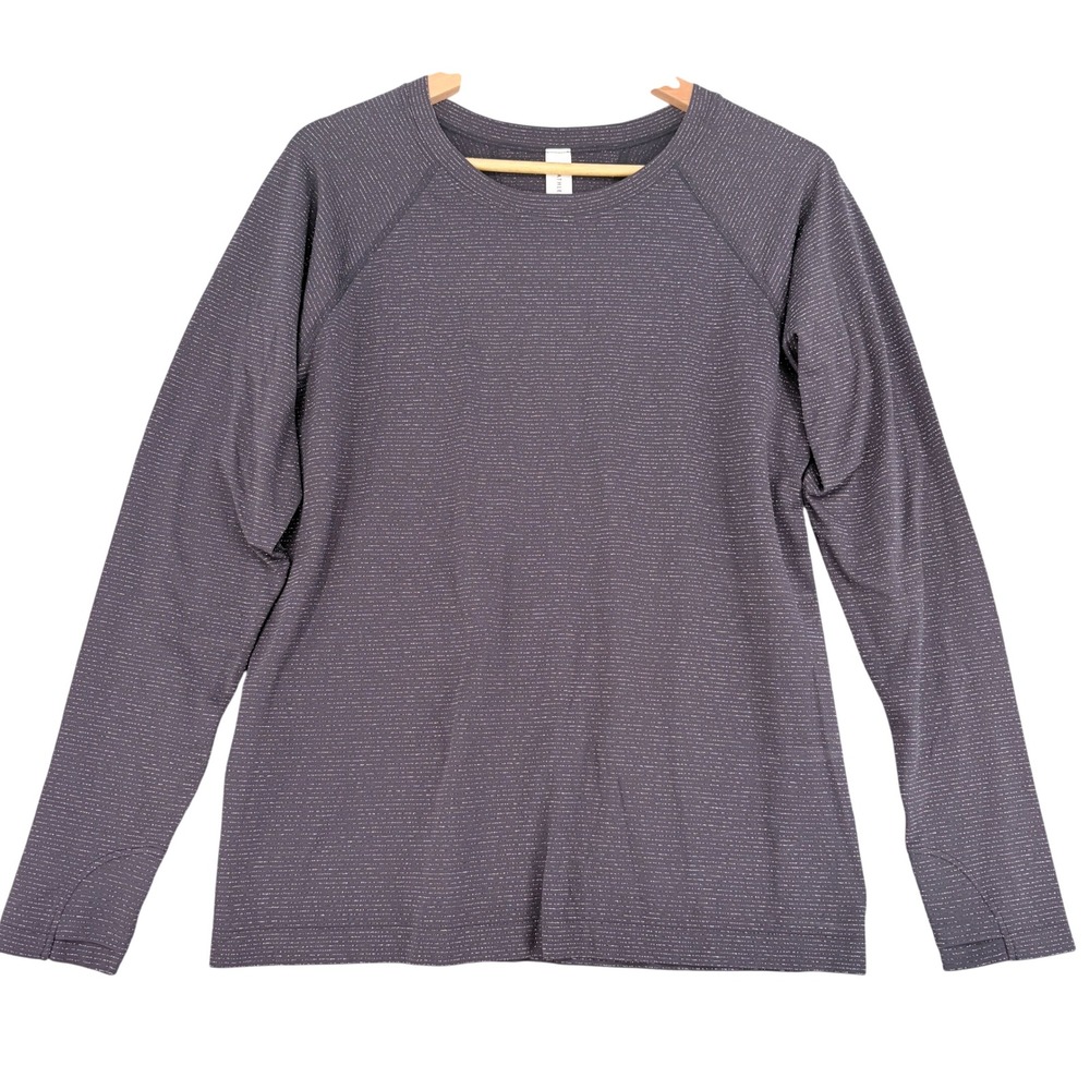 Athleta Momentum Long Sleeve Top Gray Silver Metallic Stripe Thumbholes XL Gym